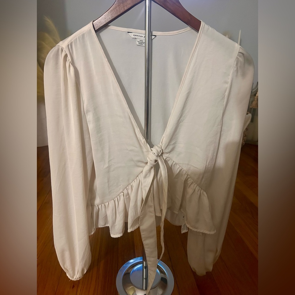 American Eagle Cream Tie-Front Blouse